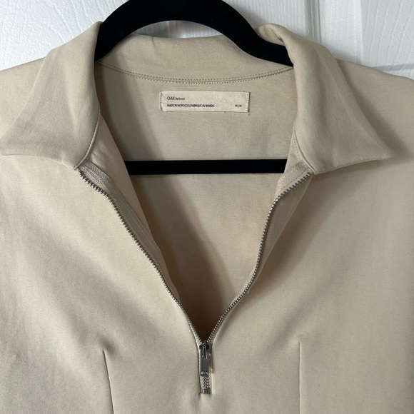 Oak and Fort Cropped zip cream beige natural polo size M STONE  Crop top - Picture 7 of 8